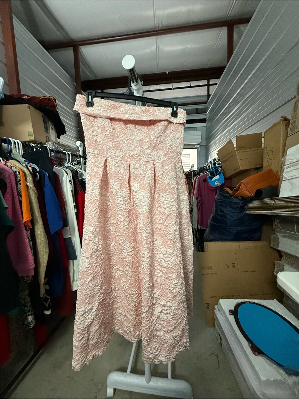 Women's Pink Lace Midi Dress - Elegant Floral Design
